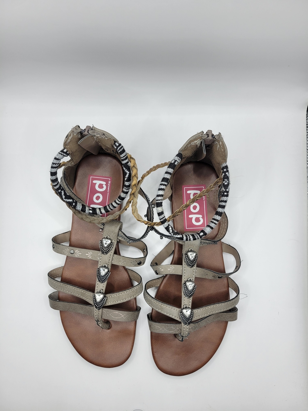 POP Silver-Tan Strappy Gladiator Sandals
